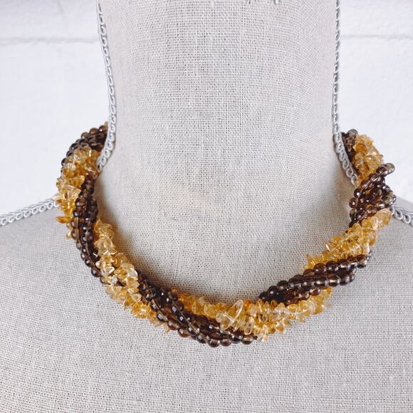 VTG Necklace Sterling Clasp Citrine and Smoky Quartz Beads, 90s Choker, Princess - Picture 2 of 10